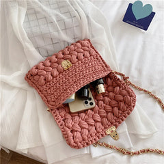 Hand Woven Bag Strip Thread Hook Knitted Women's Casual Shoulder Bag