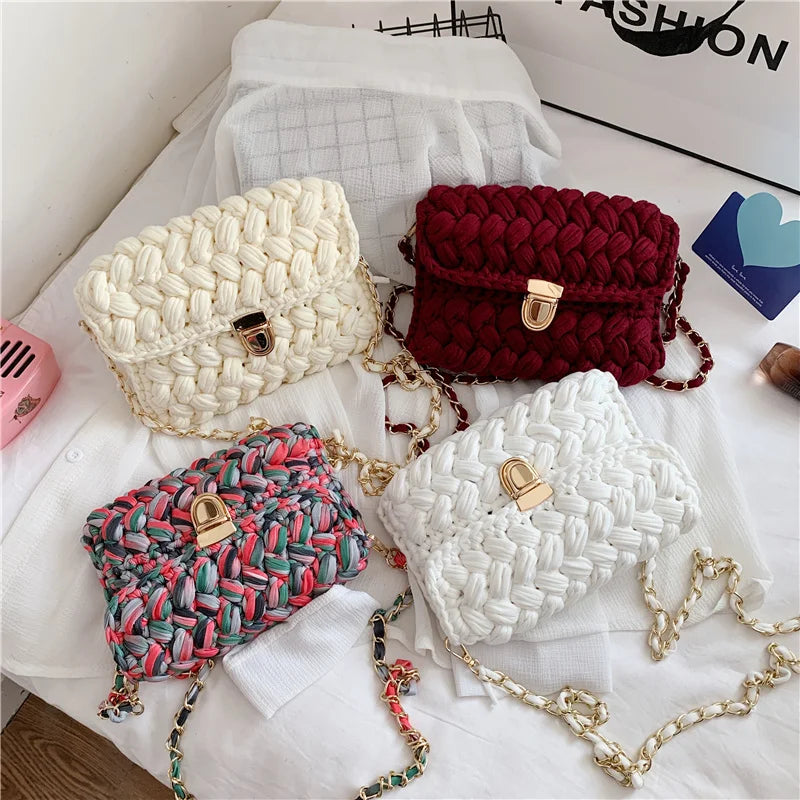Hand Woven Bag Strip Thread Hook Knitted Women's Casual Shoulder Bag
