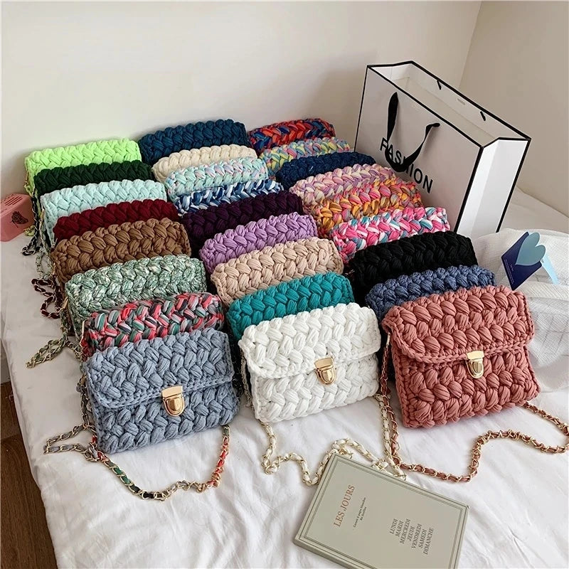 Hand Woven Bag Strip Thread Hook Knitted Women's Casual Shoulder Bag