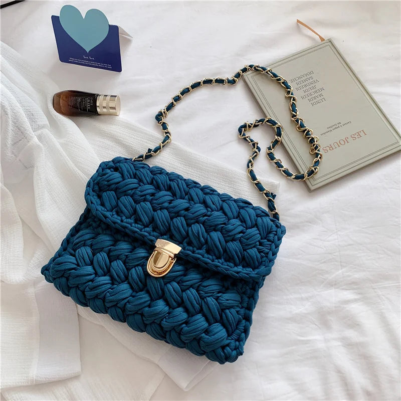 Hand Woven Bag Strip Thread Hook Knitted Women's Casual Shoulder Bag