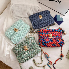 Hand Woven Bag Strip Thread Hook Knitted Women's Casual Shoulder Bag
