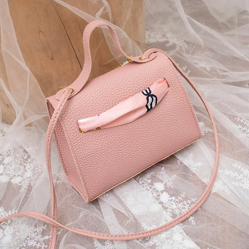 PU Leather Lychee Pattern Bow Shoulder Bag