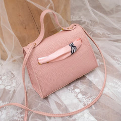 PU Leather Lychee Pattern Bow Shoulder Bag