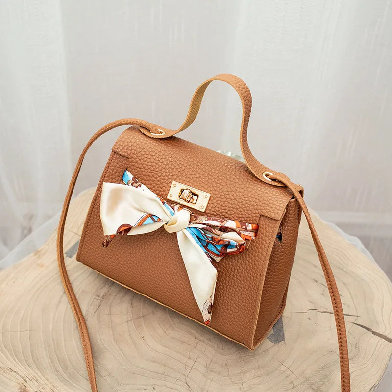 PU Leather Lychee Pattern Bow Shoulder Bag