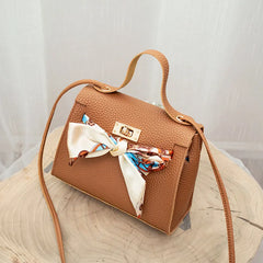 PU Leather Lychee Pattern Bow Shoulder Bag
