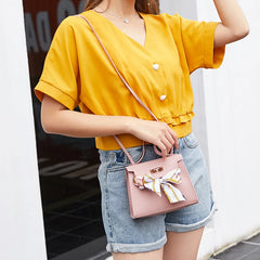 Women's PU Leather Shoulder Bag with Bow Detail