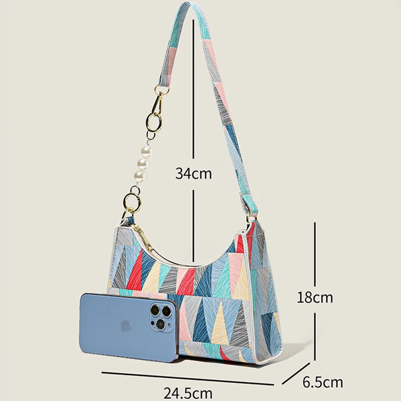Sac A Main Femme Retro Printing Chain Shoulder Bag Casual PU Square Bag
