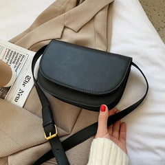Small PU Leather Saddle Bag for Women Crossbody Shoulder Chest Handbag