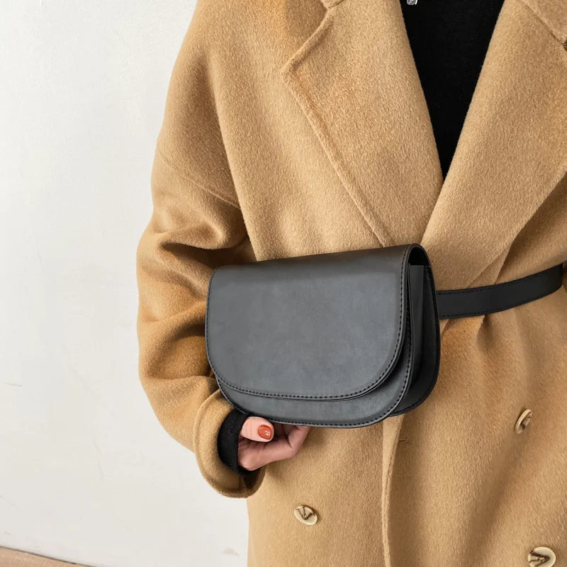 Small PU Leather Saddle Bag for Women Crossbody Shoulder Chest Handbag