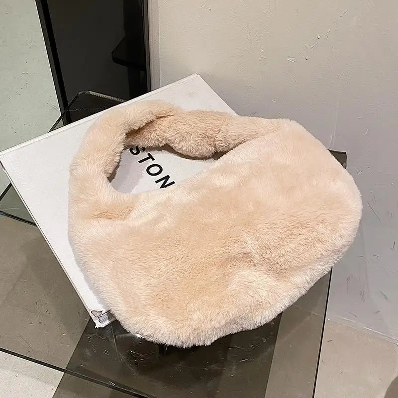 Plush Crossbody Sling Hobo Bag Soft Warm Faux Fur Ladies