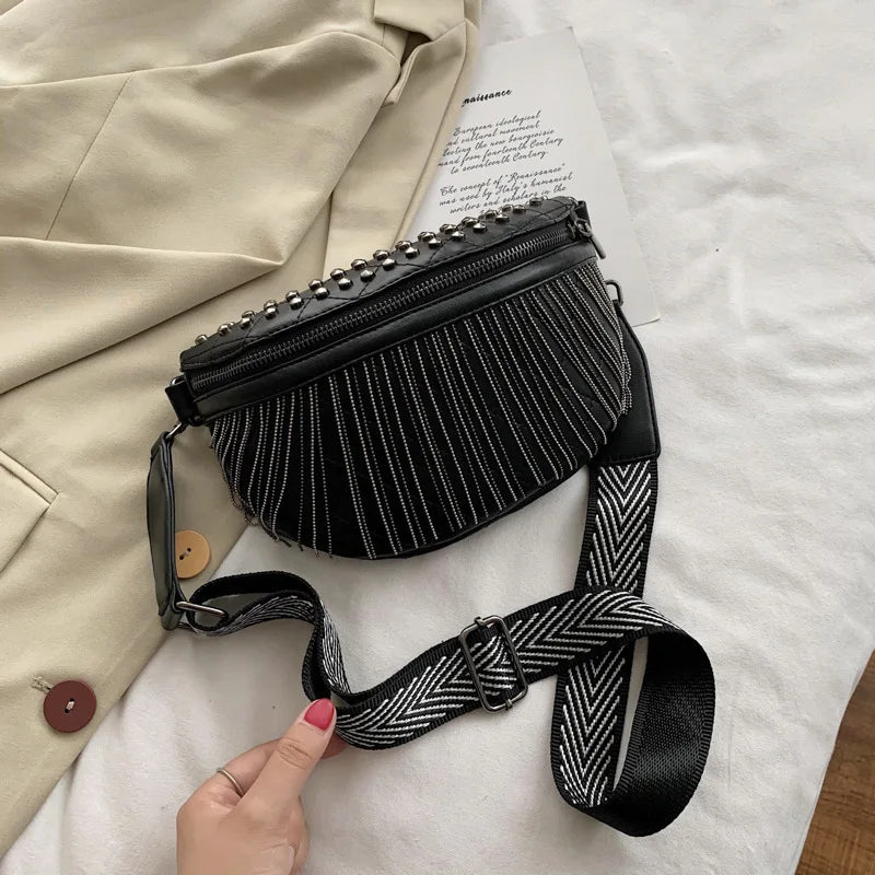 Solid Leather Crossbody Bag Tassels Shoulder Handbag Purses