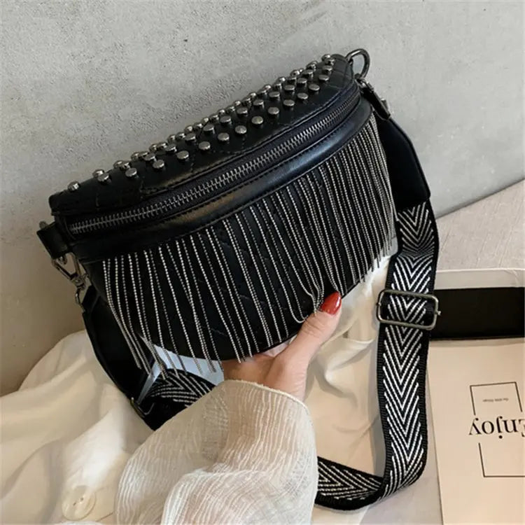 Solid Leather Crossbody Bag Tassels Shoulder Handbag Purses