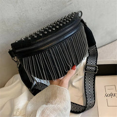 Solid Leather Crossbody Bag Tassels Shoulder Handbag Purses