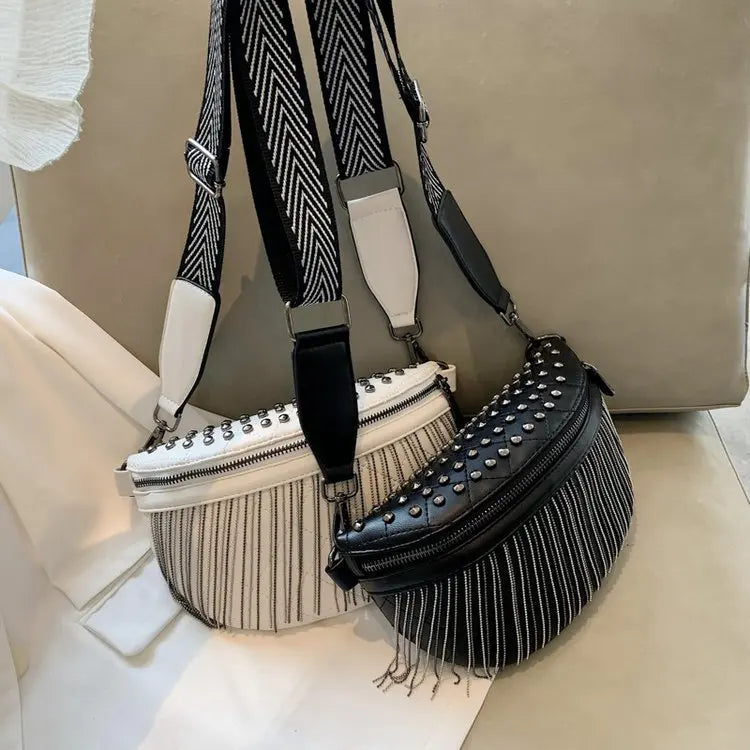 Solid Leather Crossbody Bag Tassels Shoulder Handbag Purses