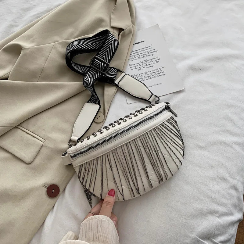 Solid Leather Crossbody Bag Tassels Shoulder Handbag Purses