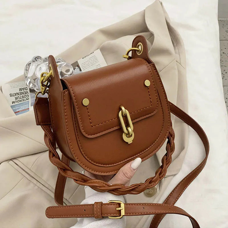 Vintage PU Leather Saddle Bags Crossbody Handbag