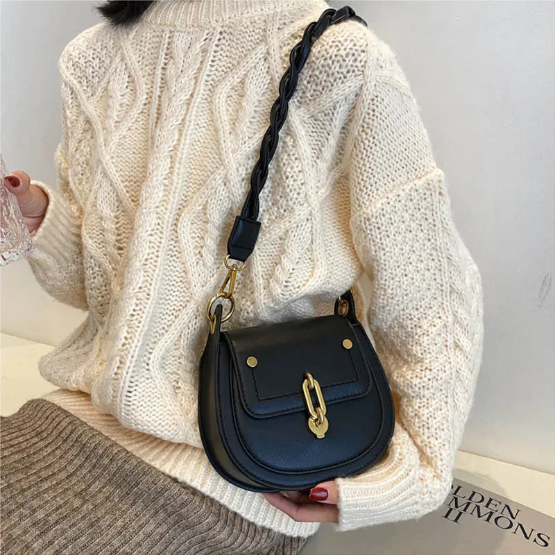 Vintage PU Leather Saddle Bags Crossbody Handbag