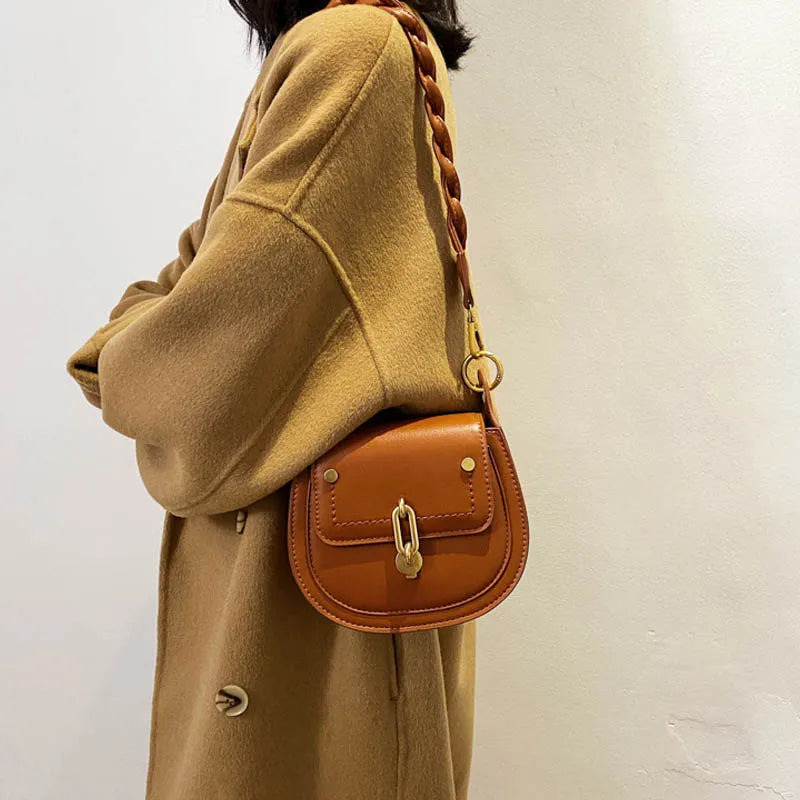 Vintage PU Leather Saddle Bags Crossbody Handbag