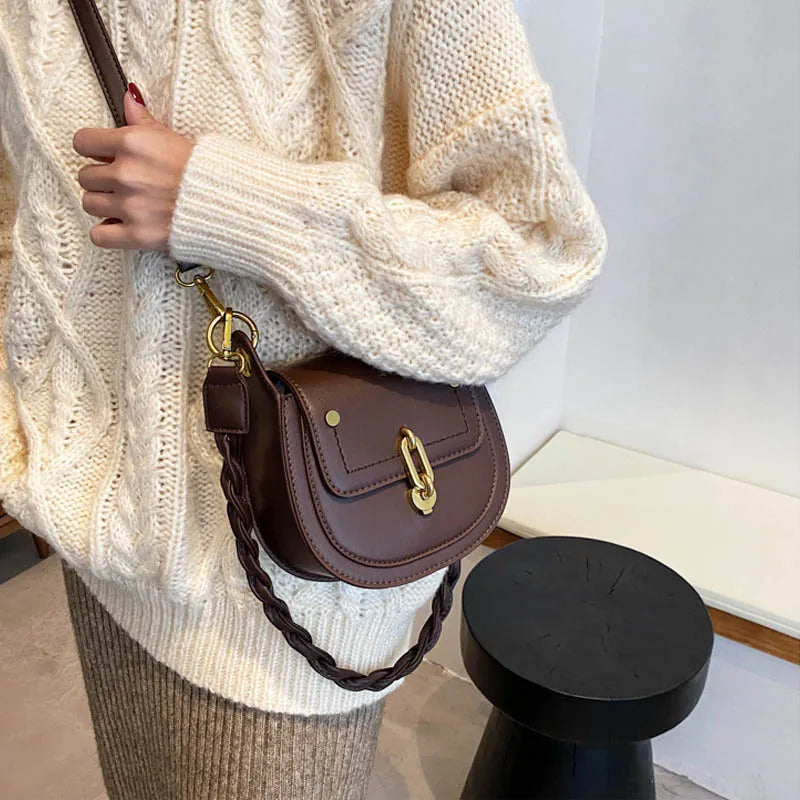 Vintage PU Leather Saddle Bags Crossbody Handbag