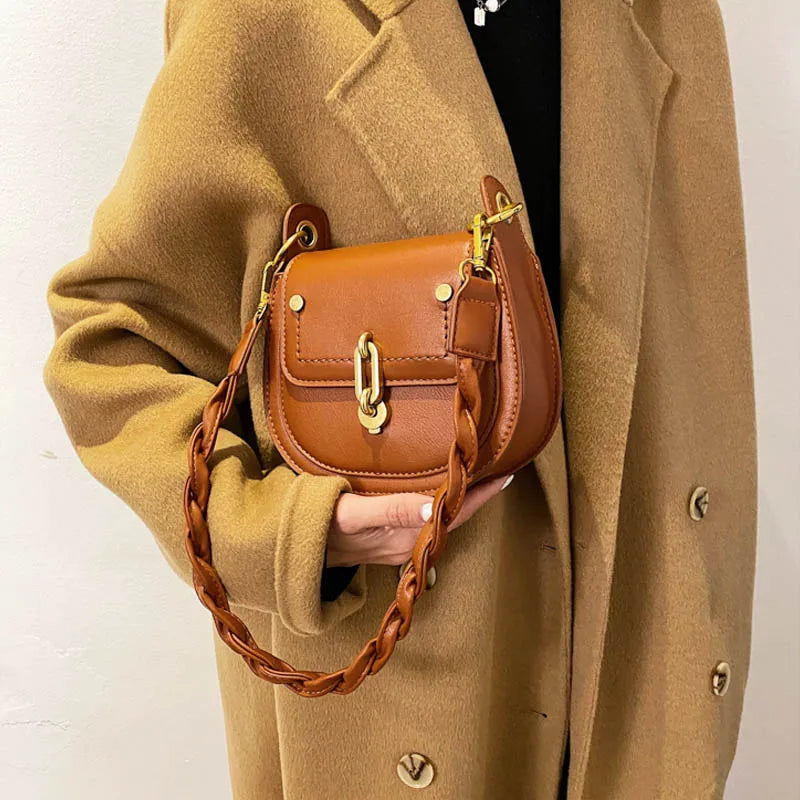 Vintage PU Leather Saddle Bags Crossbody Handbag