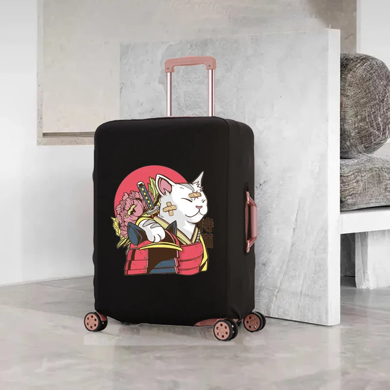 Samurai Cat Pattern Luggage Cover for 18-32 Inch Suitcases