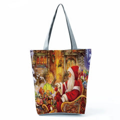 Santa Claus Printed Tote Eco Friendly Foldable Shopping Bag
