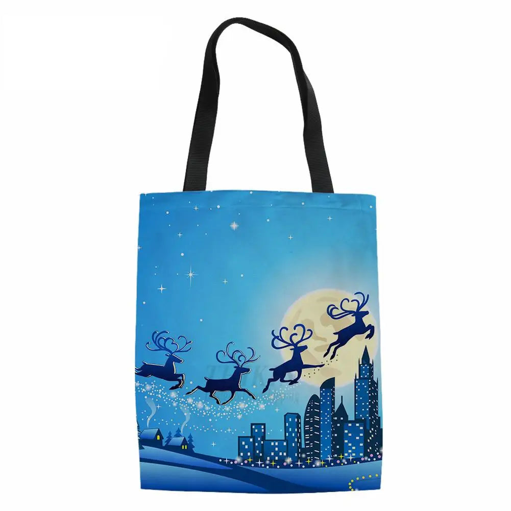 Santa Claus Print Eco Women Shopping Large Capacity Canvas Pouch