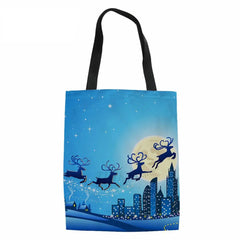 Santa Claus Print Eco Women Shopping Large Capacity Canvas Pouch