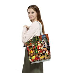 Santa Claus Print Handbags Eco Reusable Shopping Bag Foldable Christmas