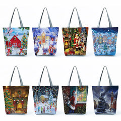 Santa Claus Print Handbags Eco Reusable Shopping Bag Foldable Christmas