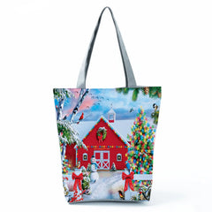 Santa Claus Print Handbags Eco Reusable Shopping Bag Foldable Christmas