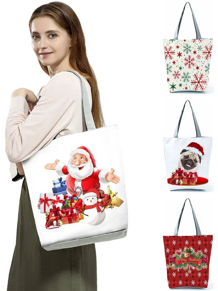 Santa Claus Women's Gift Tree Printed Handbags Christmas Girl Tote