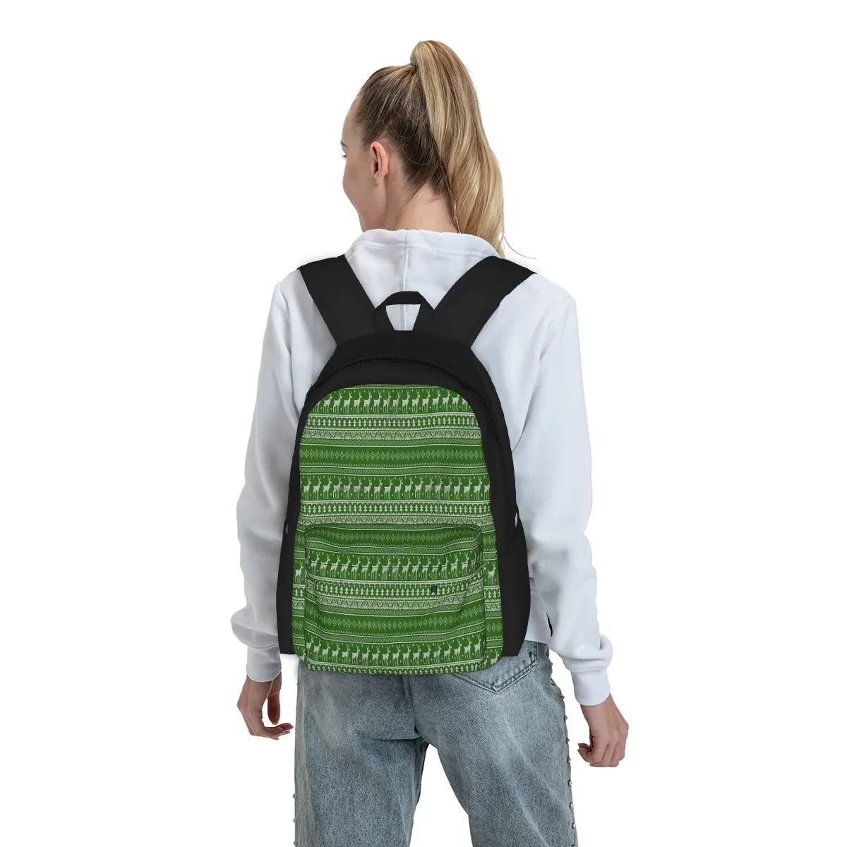Scandinavian Green Knit Backpacks Men's Waterproof Reusable Bag