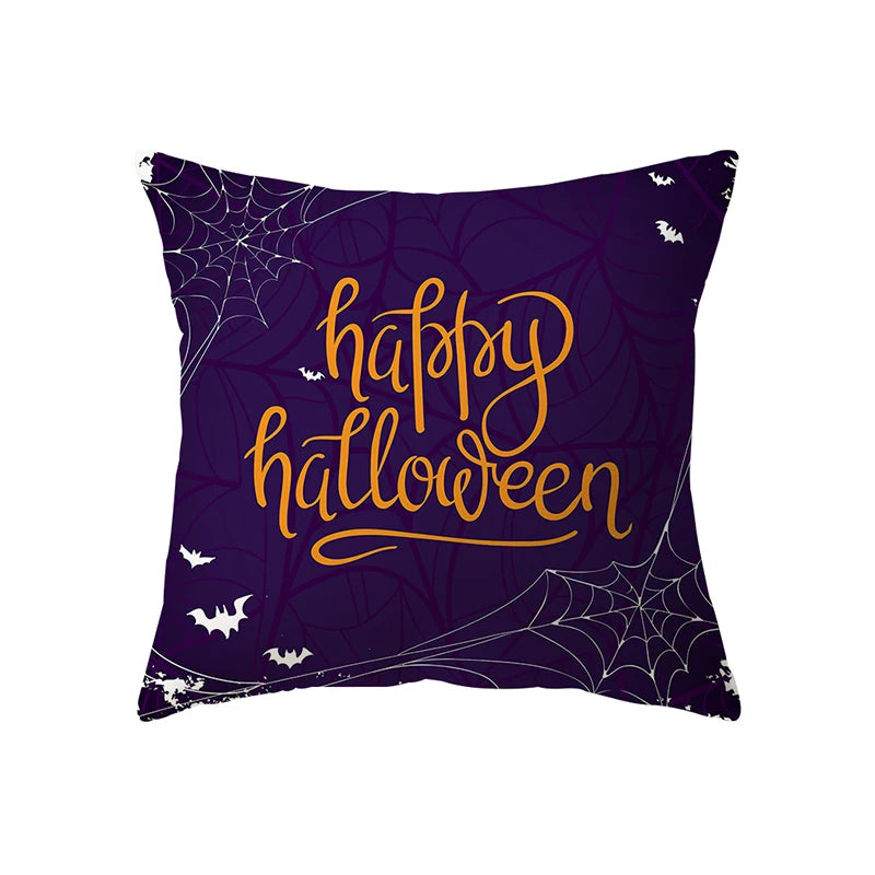 Halloween Horror Pumpkin Bat Print Cushion Cover