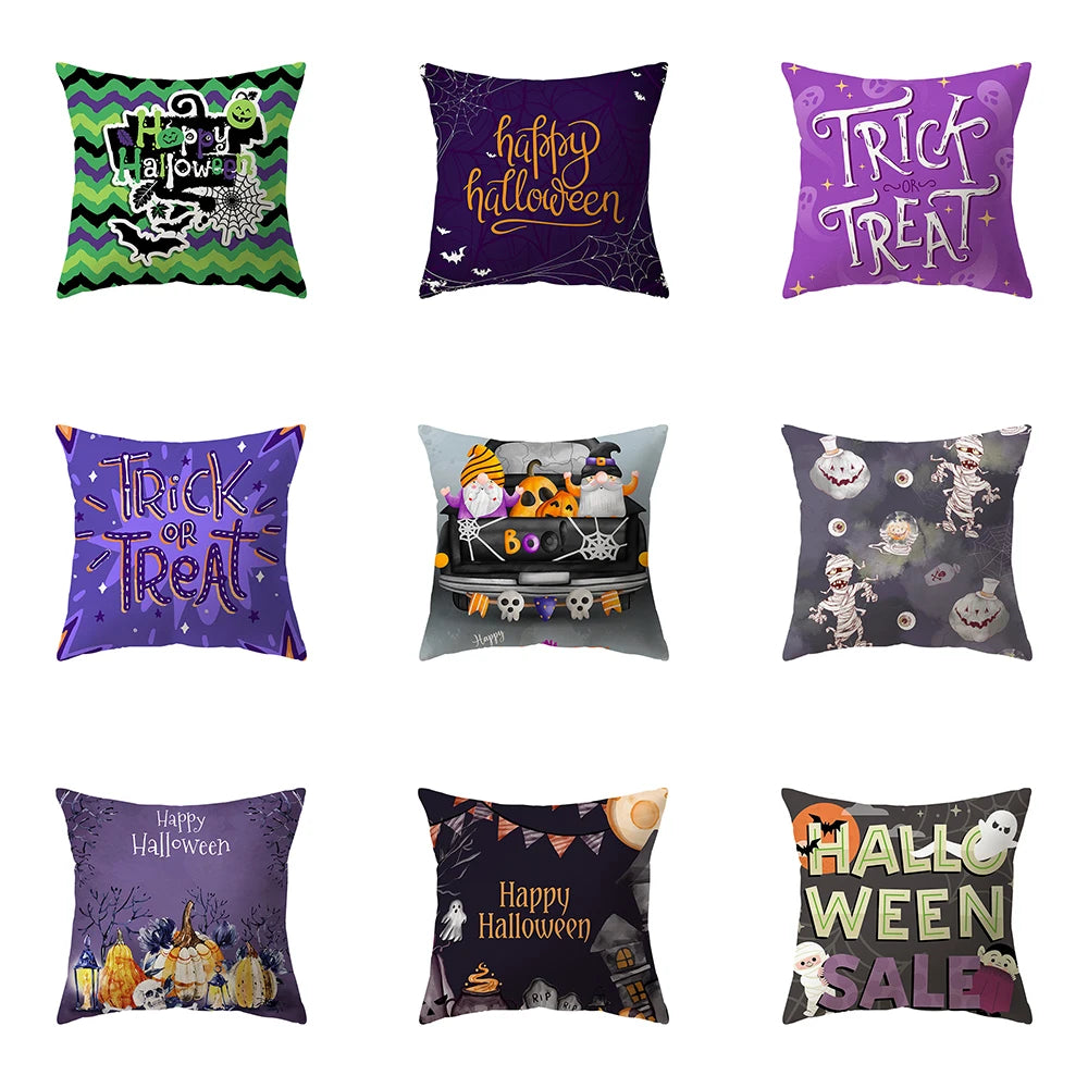 Halloween Horror Pumpkin Bat Print Cushion Cover