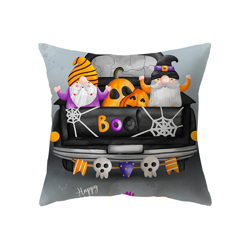 Halloween Horror Pumpkin Bat Print Cushion Cover