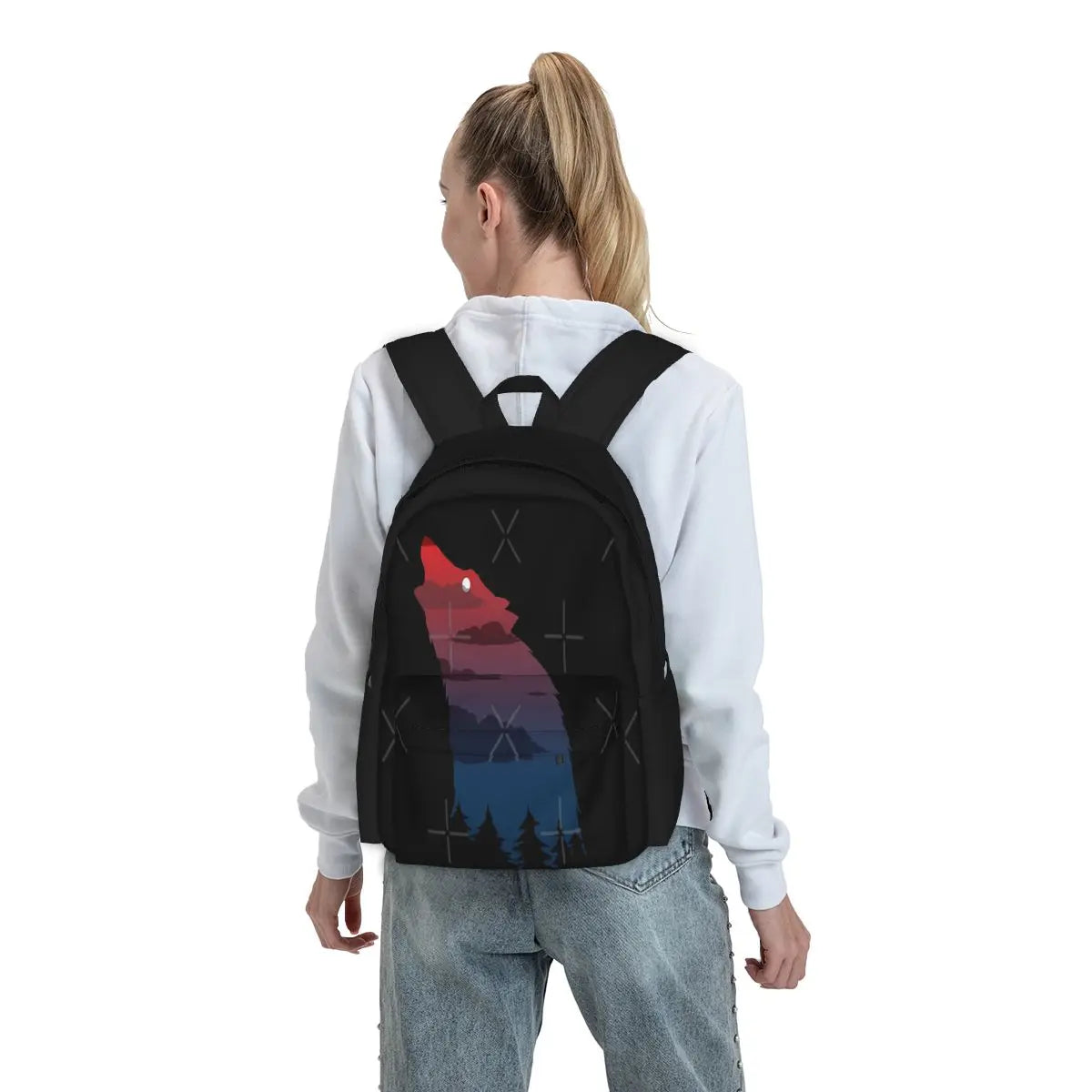 Howling Wolf Backpack Men's Women's Bag Pack Travel Outdoor Gear