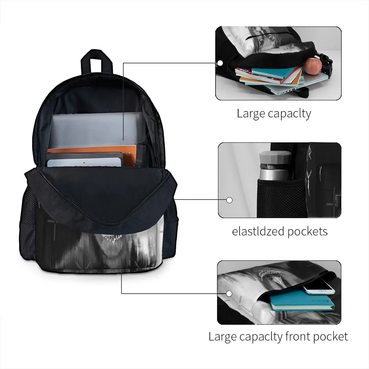 Scary Nights Backpacks Men's and Women's Vintage Bags with Zip Pockets