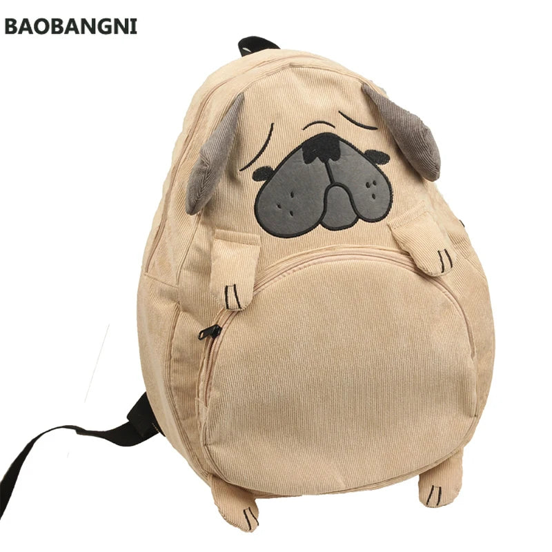 Corduroy Animal Fox and Dog Shape School Backpack for Teenagers Girls