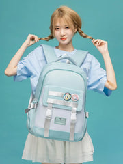 Pink Striped School Backpack for Teenage Girls Soft Fabric