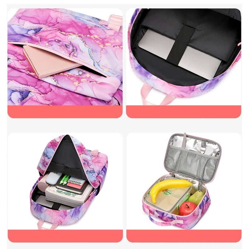 Nylon School Backpack with Lunch Bag - Student Daypack