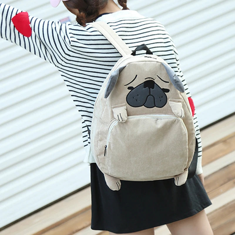 Corduroy Animal Fox Dog Shape Schoolbag Student Backpack