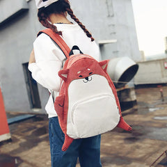 Corduroy Animal Fox Dog Shape Schoolbag Student Backpack