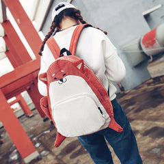 Corduroy Animal Fox Dog Shape Schoolbag Student Backpack