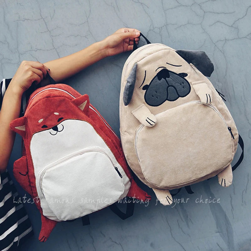 Corduroy Animal Fox Dog Shape Student Backpack