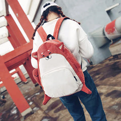 Corduroy Animal Fox Dog Shape Student Backpack
