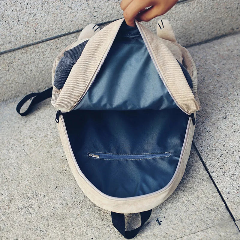 Corduroy Animal Fox Dog Shape Student Backpack