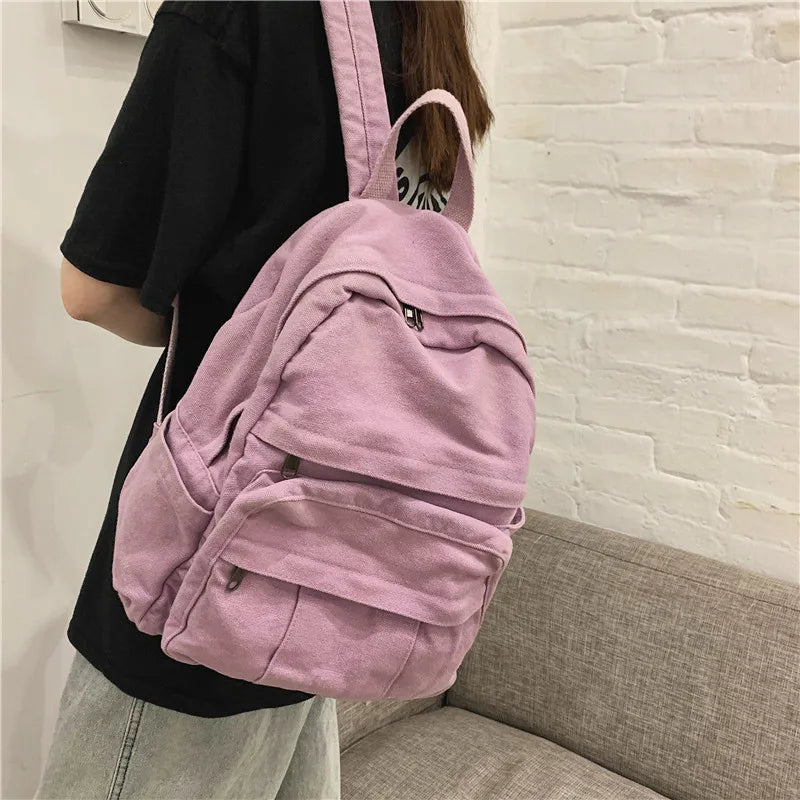 Girls School Backpack Women Bookbags Canvas Bag Large Capacity