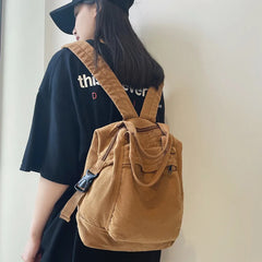 College Canvas Backpack Large Capacity Khaki Bag