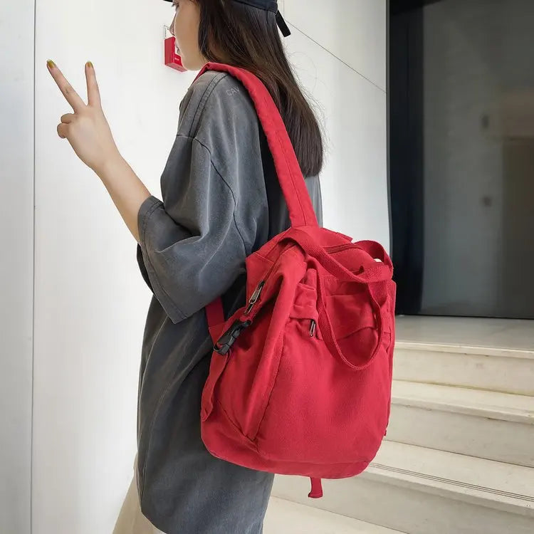 College Canvas Backpack Large Capacity Khaki Bag